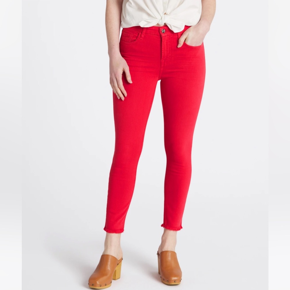 JEN7 BY 7 FOR ALL MANKIND Cropped Frayed Hem Skinny Jean, Red, size 14–like new - Picture 2 of 7